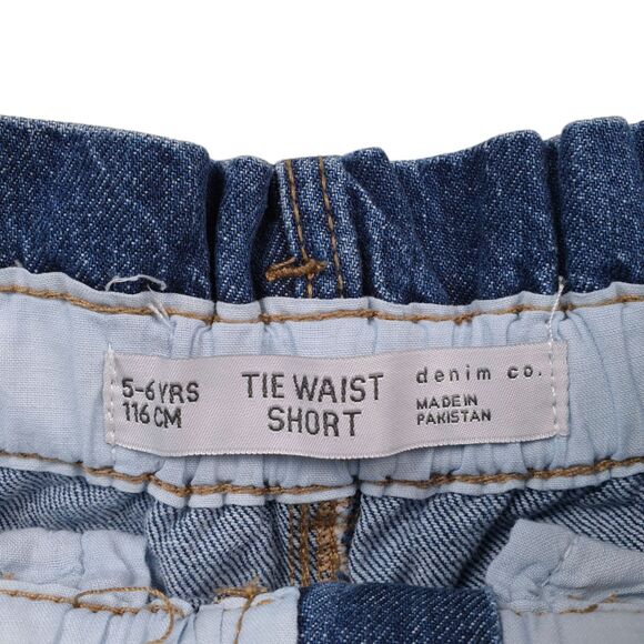 Denim & Co Tie Waist Jean Shorts Girls 5-6 Blue Cuffed Hem Kids NWOT - Picture 3 of 7